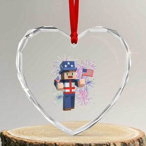4th of July Gamer Heart Crystal Glass Ornament Uncle Sam Pixels Gaming Celebrate Independence Day TS02 Transparent Glass 3'' Heart Print Your Wear