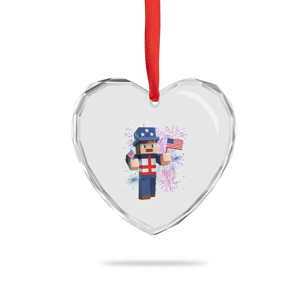 4th of July Gamer Heart Crystal Glass Ornament Uncle Sam Pixels Gaming Celebrate Independence Day TS02 Print Your Wear