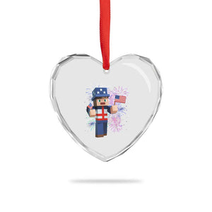 4th of July Gamer Heart Crystal Glass Ornament Uncle Sam Pixels Gaming Celebrate Independence Day TS02 Print Your Wear