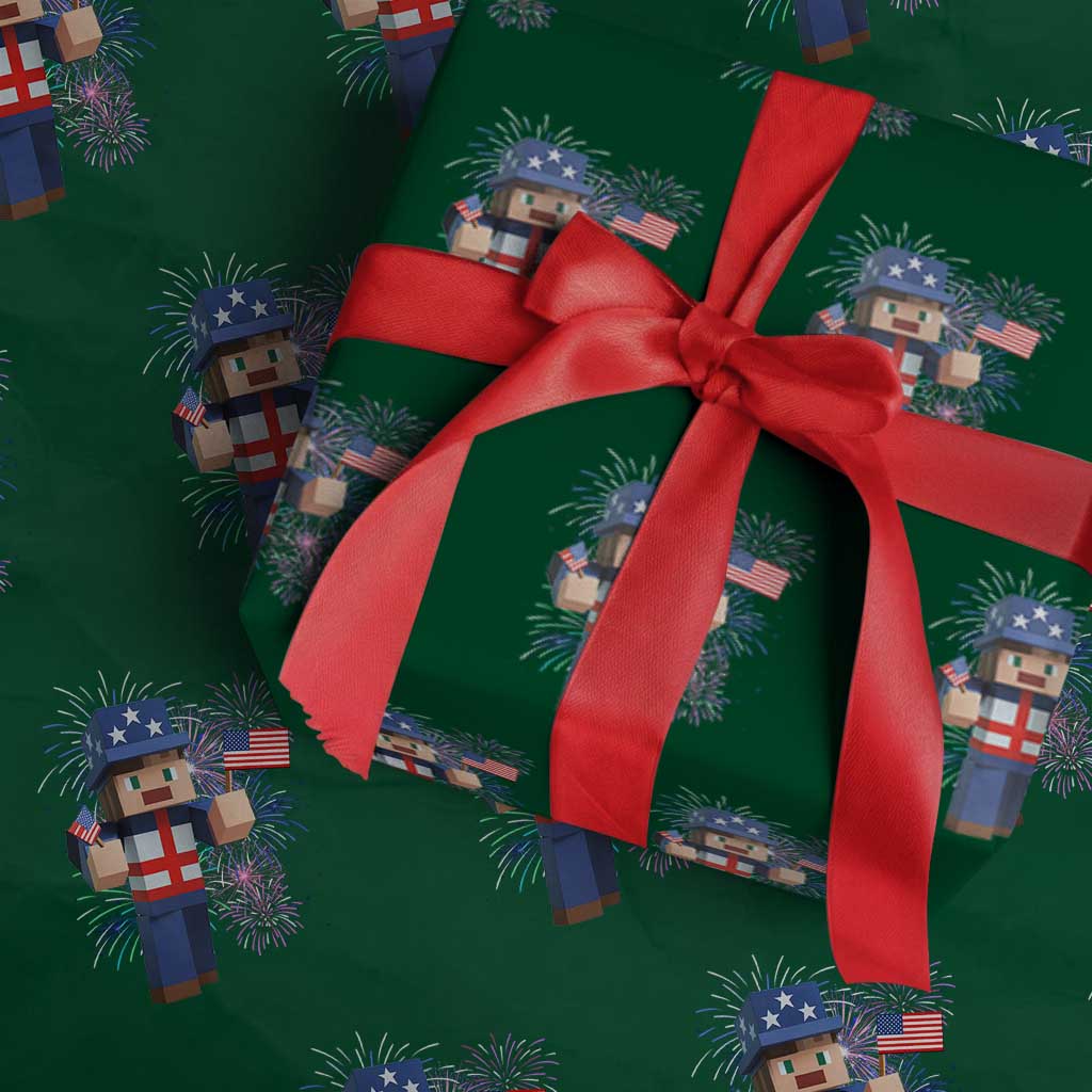4th of July Gamer Wrapping Paper Roll Uncle Sam Pixels Gaming Celebrate Independence Day TS02 Green Print Your Wear