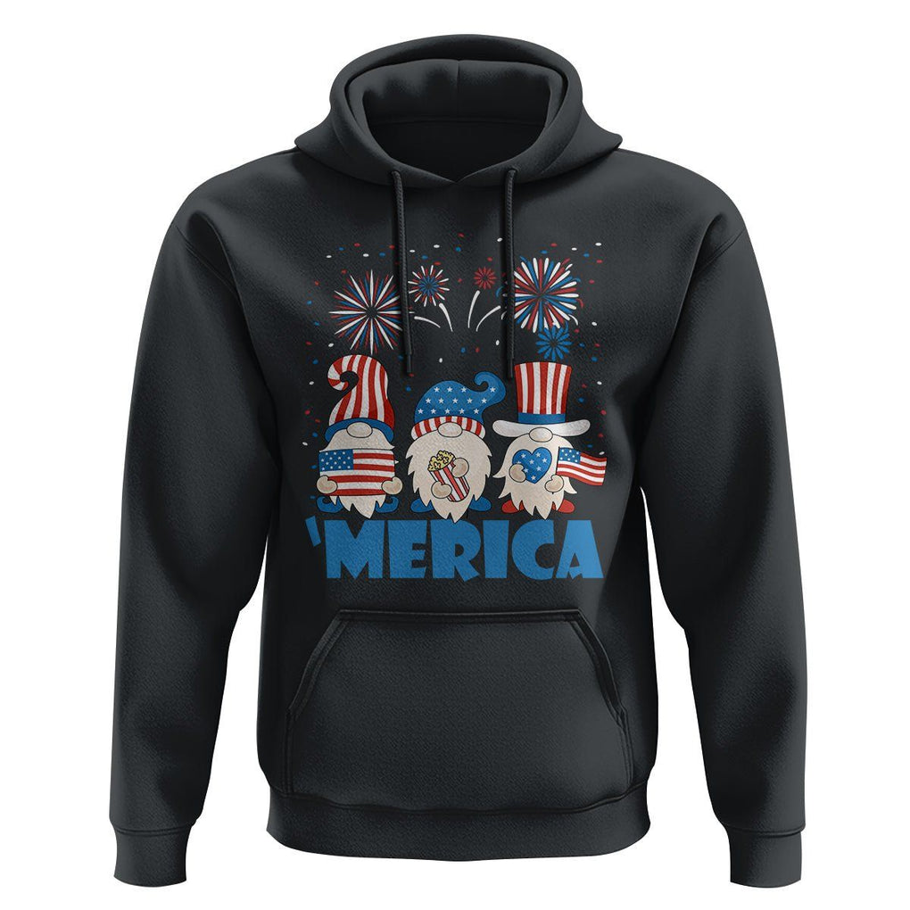 4th of July Gnome Hoodie Merica Gnomes US Flag Fireworks Celebrate Independence Day TS02 Black Print Your Wear
