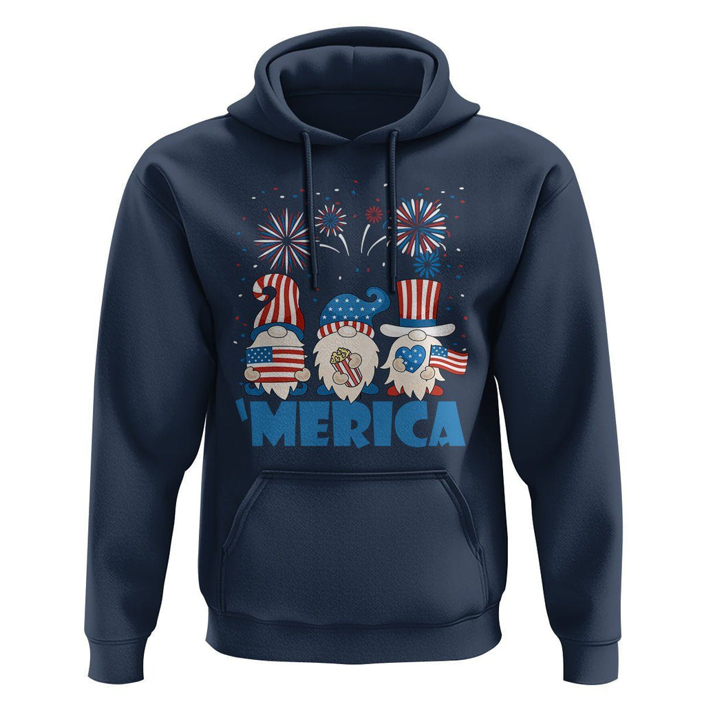 4th of July Gnome Hoodie Merica Gnomes US Flag Fireworks Celebrate Independence Day TS02 Navy Print Your Wear