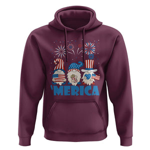 4th of July Gnome Hoodie Merica Gnomes US Flag Fireworks Celebrate Independence Day TS02 Maroon Print Your Wear