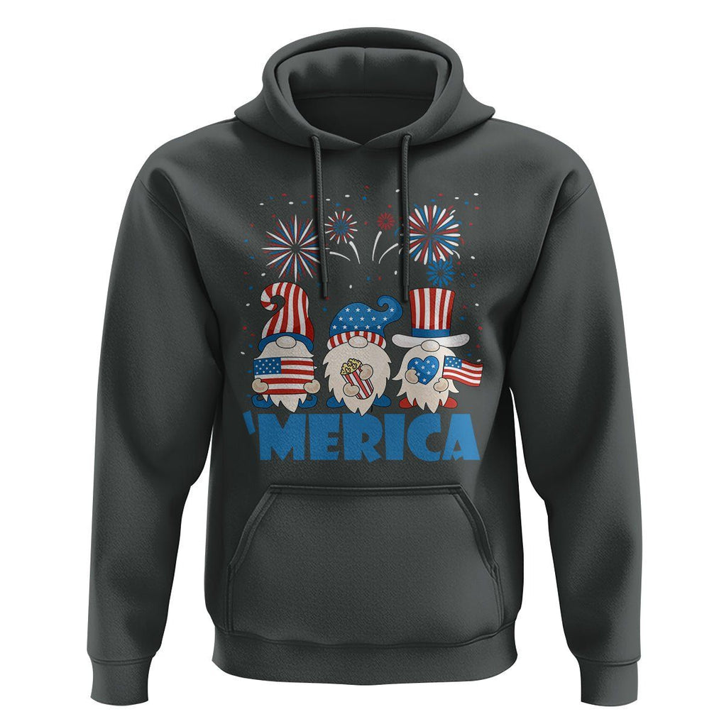 4th of July Gnome Hoodie Merica Gnomes US Flag Fireworks Celebrate Independence Day TS02 Dark Heather Print Your Wear