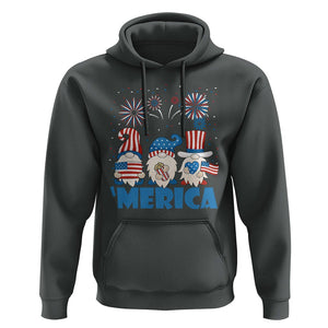 4th of July Gnome Hoodie Merica Gnomes US Flag Fireworks Celebrate Independence Day TS02 Dark Heather Print Your Wear