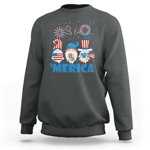 4th of July Gnome Sweatshirt Merica Gnomes US Flag Fireworks Celebrate Independence Day TS02 Dark Heather Print Your Wear