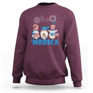 4th of July Gnome Sweatshirt Merica Gnomes US Flag Fireworks Celebrate Independence Day TS02 Maroon Print Your Wear
