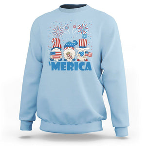 4th of July Gnome Sweatshirt Merica Gnomes US Flag Fireworks Celebrate Independence Day TS02 Light Blue Print Your Wear
