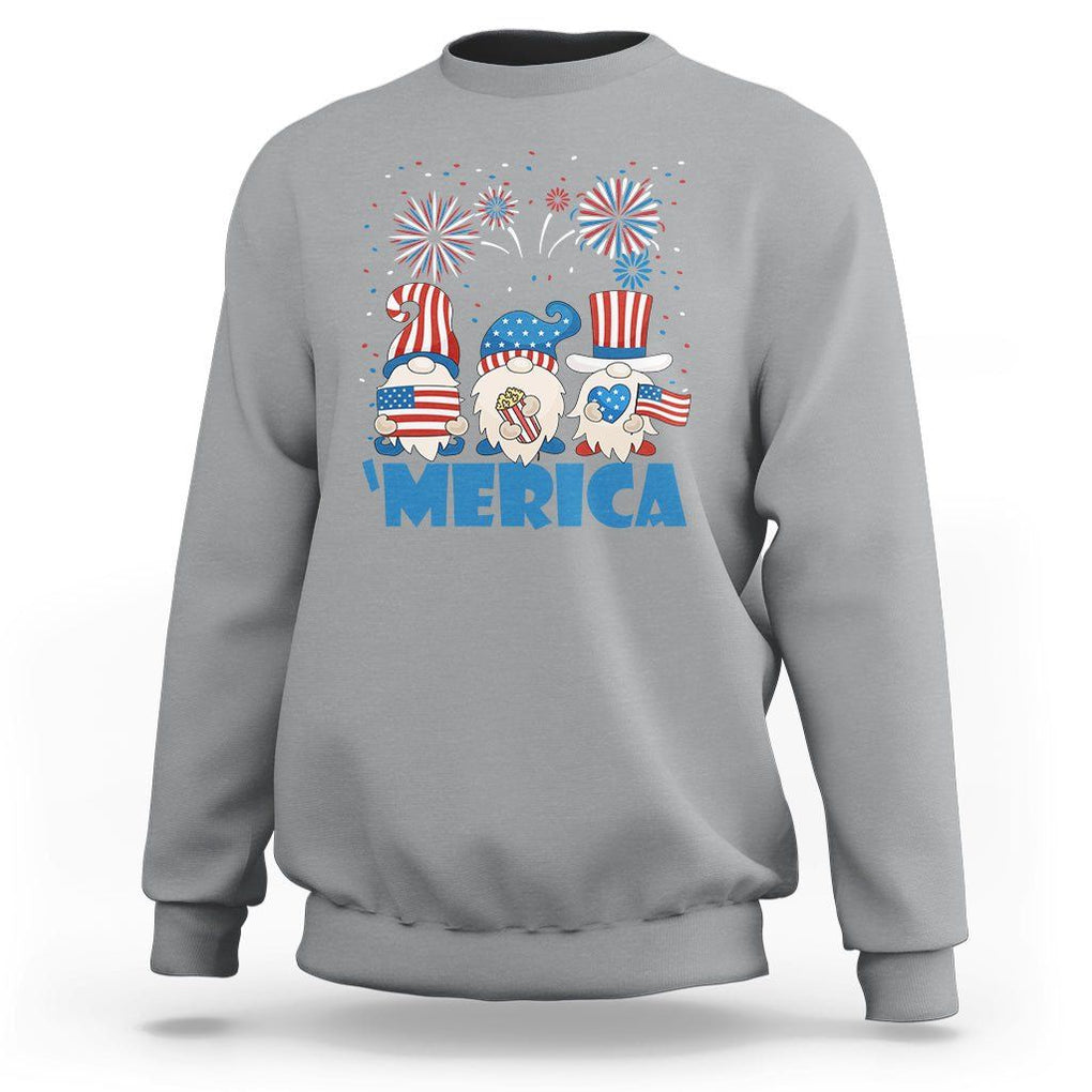 4th of July Gnome Sweatshirt Merica Gnomes US Flag Fireworks Celebrate Independence Day TS02 Sport Gray Print Your Wear