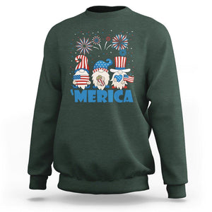 4th of July Gnome Sweatshirt Merica Gnomes US Flag Fireworks Celebrate Independence Day TS02 Dark Forest Green Print Your Wear