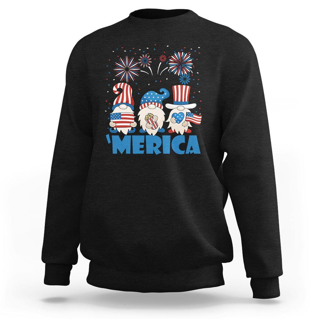 4th of July Gnome Sweatshirt Merica Gnomes US Flag Fireworks Celebrate Independence Day TS02 Black Print Your Wear