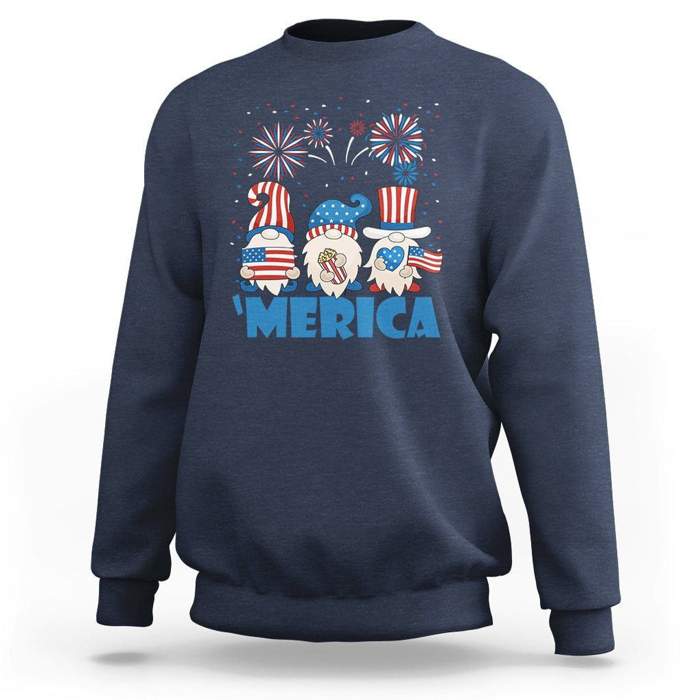 4th of July Gnome Sweatshirt Merica Gnomes US Flag Fireworks Celebrate Independence Day TS02 Navy Print Your Wear