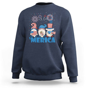 4th of July Gnome Sweatshirt Merica Gnomes US Flag Fireworks Celebrate Independence Day TS02 Navy Print Your Wear
