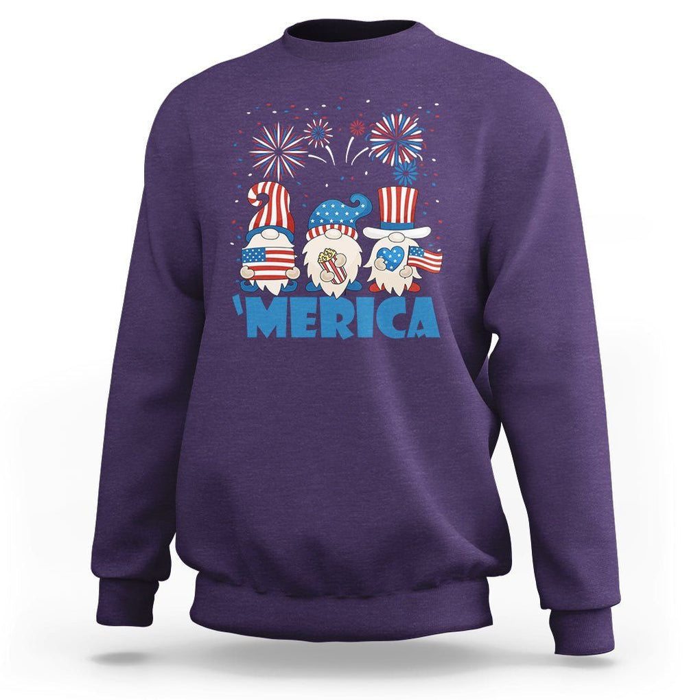 4th of July Gnome Sweatshirt Merica Gnomes US Flag Fireworks Celebrate Independence Day TS02 Purple Print Your Wear