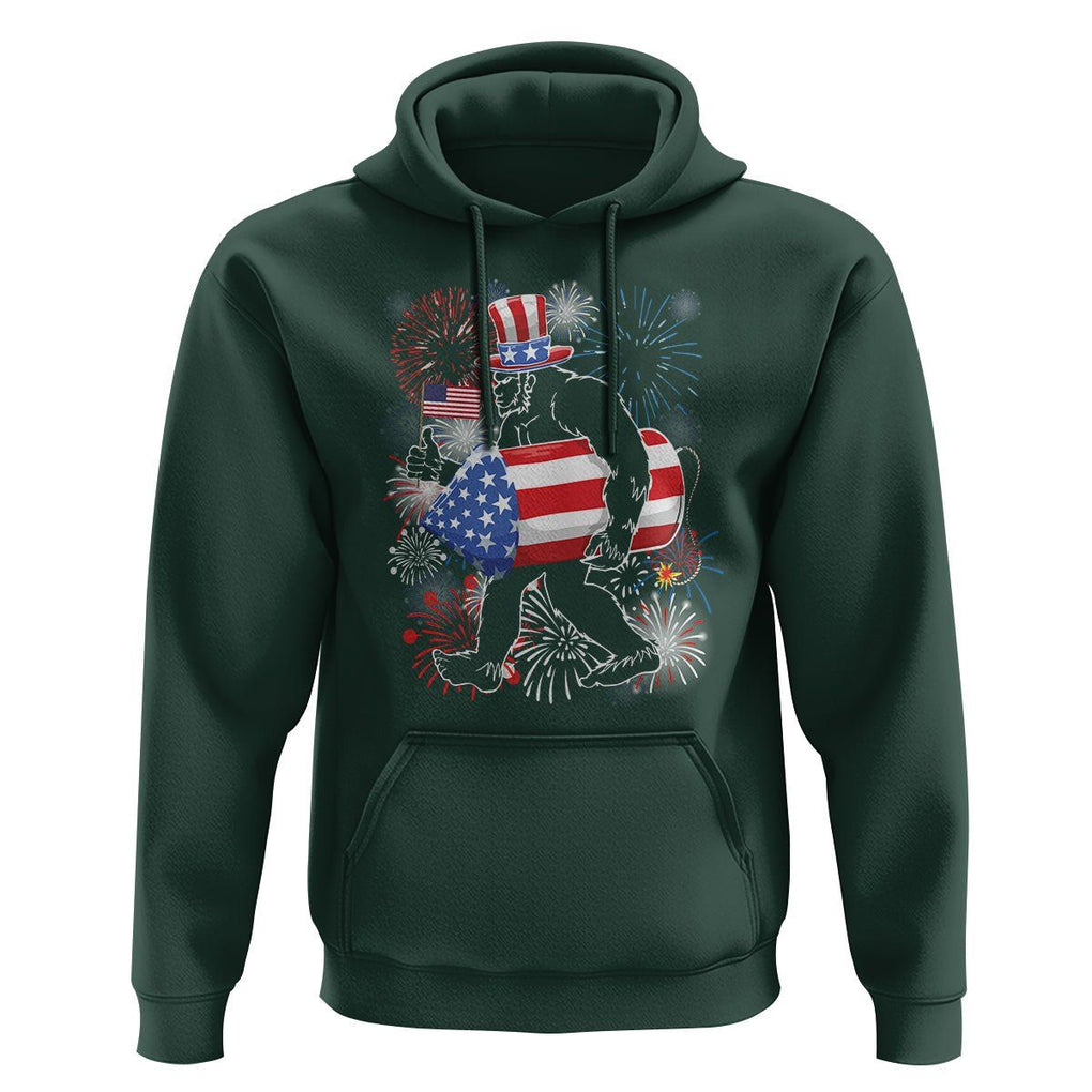 4th Of July Hoodie Bigfoot Fireworks Sasquatch American Flag TS09 Dark Forest Green Print Your Wear