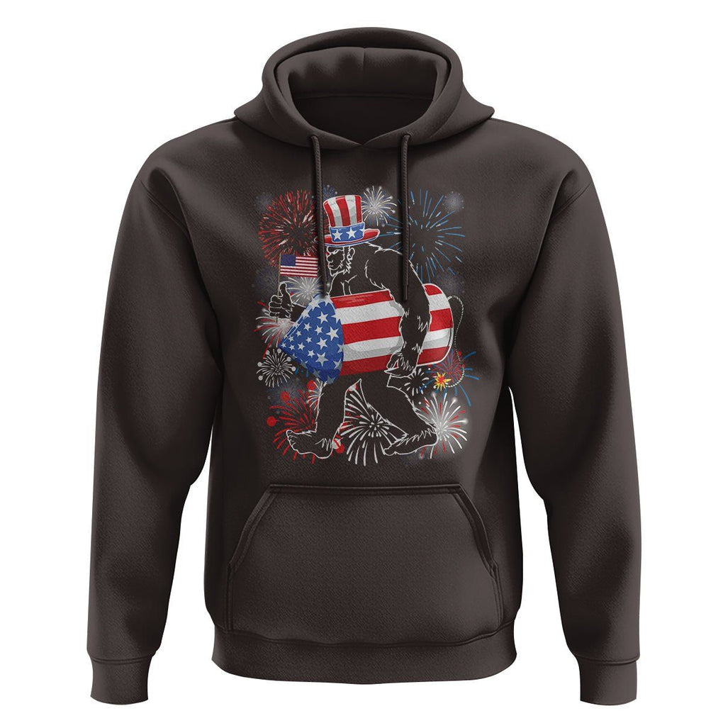 4th Of July Hoodie Bigfoot Fireworks Sasquatch American Flag TS09 Dark Chocolate Print Your Wear