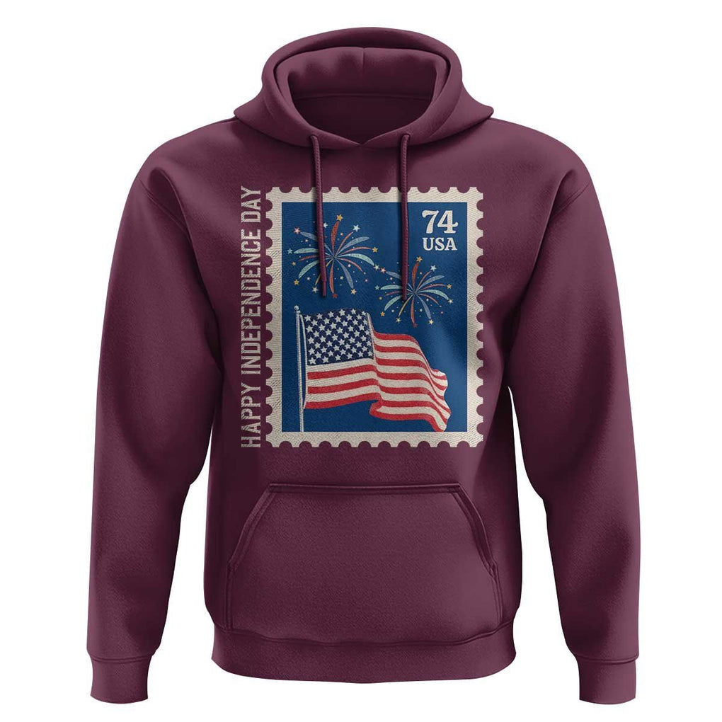 4th Of July Hoodie Happy Independence Day Stamp USA Flag TS11 Maroon Print Your Wear