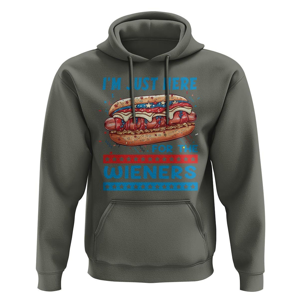 4th Of July Hoodie I'm Just Here For The Wieners Patriotic Hot Dog TS09 Military Green Print Your Wear