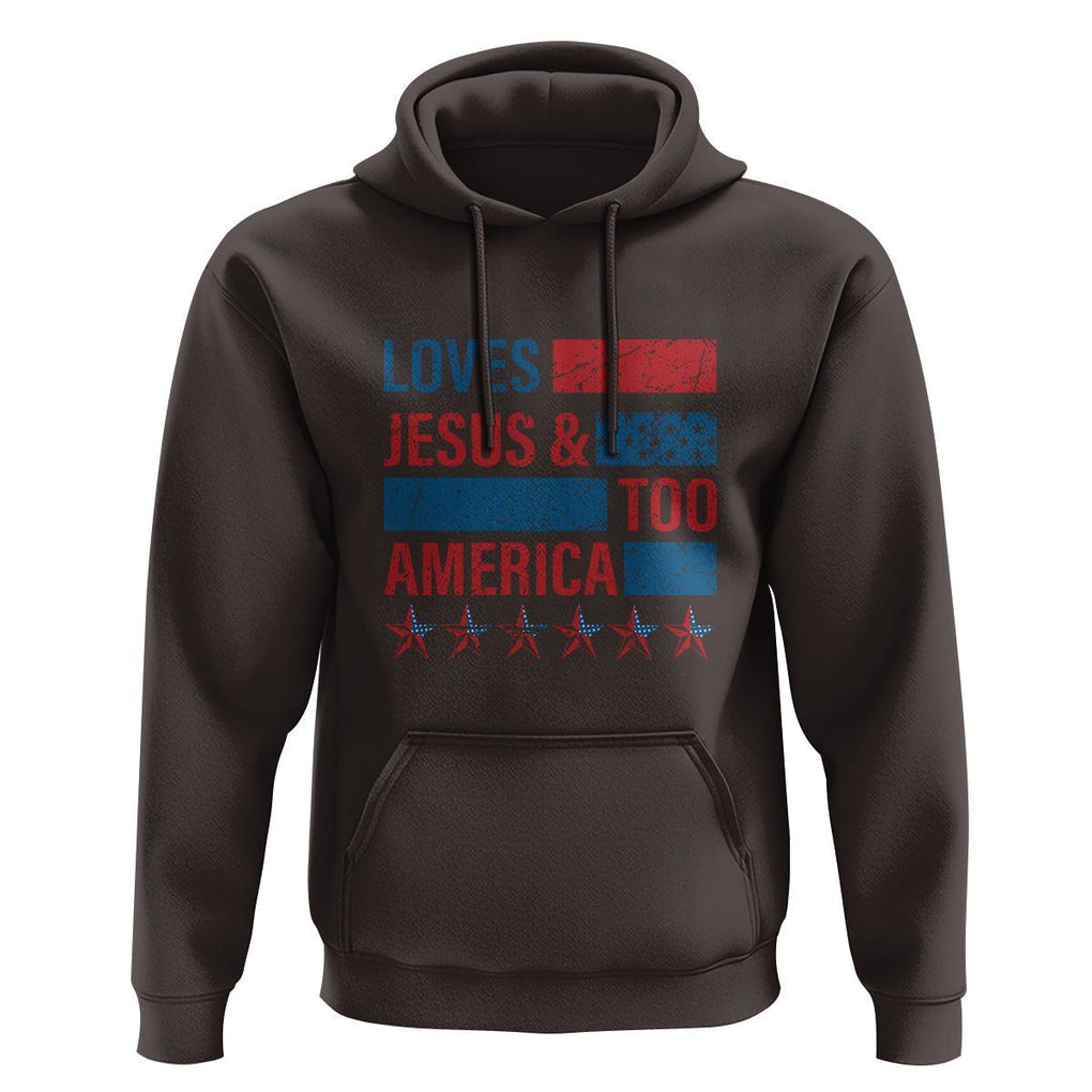 4th Of July Hoodie Loves Jesus and America Too TS09 Dark Chocolate Print Your Wear