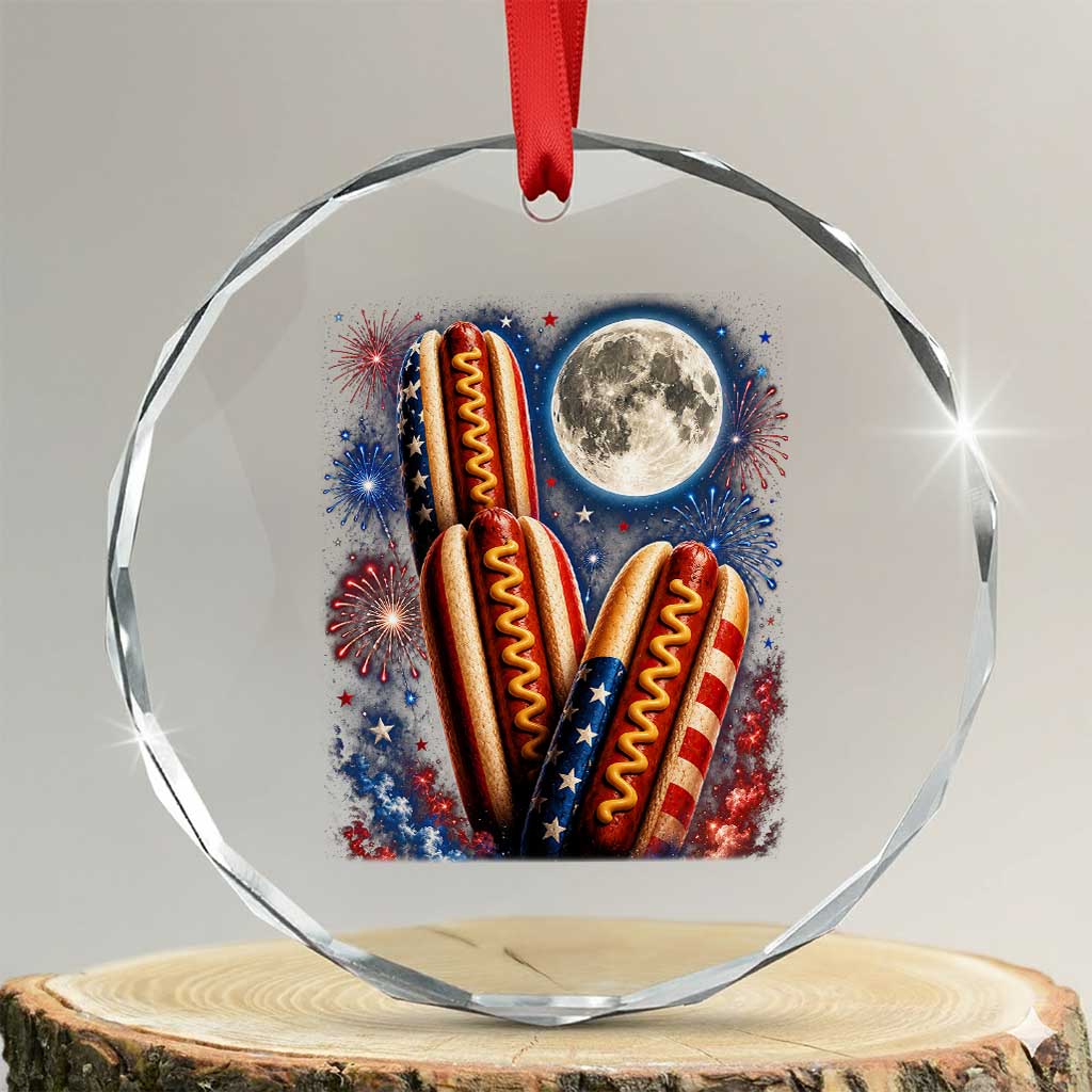 4th Of July Hotdog Fireworks Crystal Glass Ornament American Food Lovers
