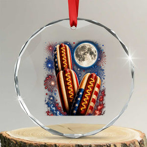 4th Of July Hotdog Fireworks Crystal Glass Ornament American Food Lovers