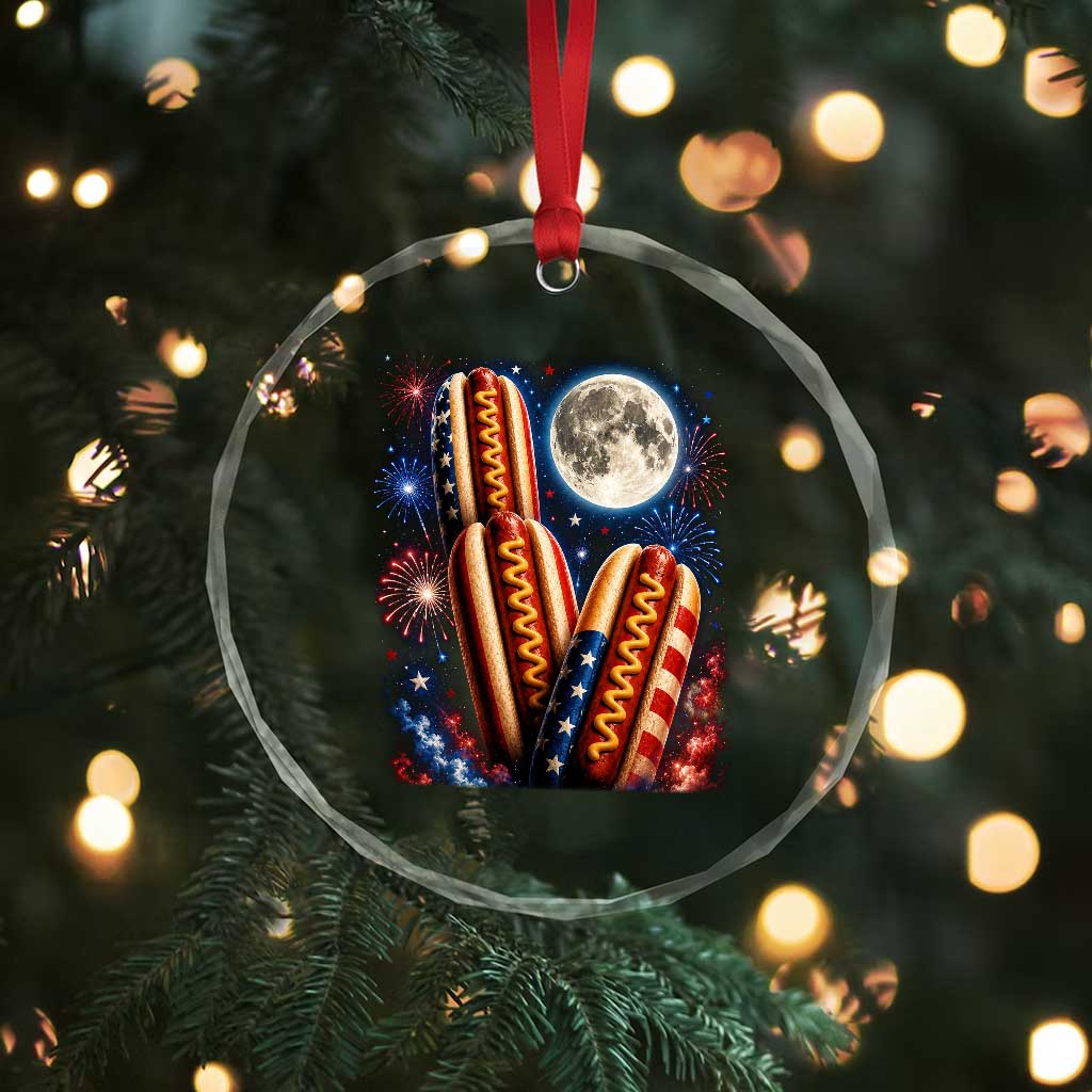 4th Of July Hotdog Fireworks Crystal Glass Ornament American Food Lovers