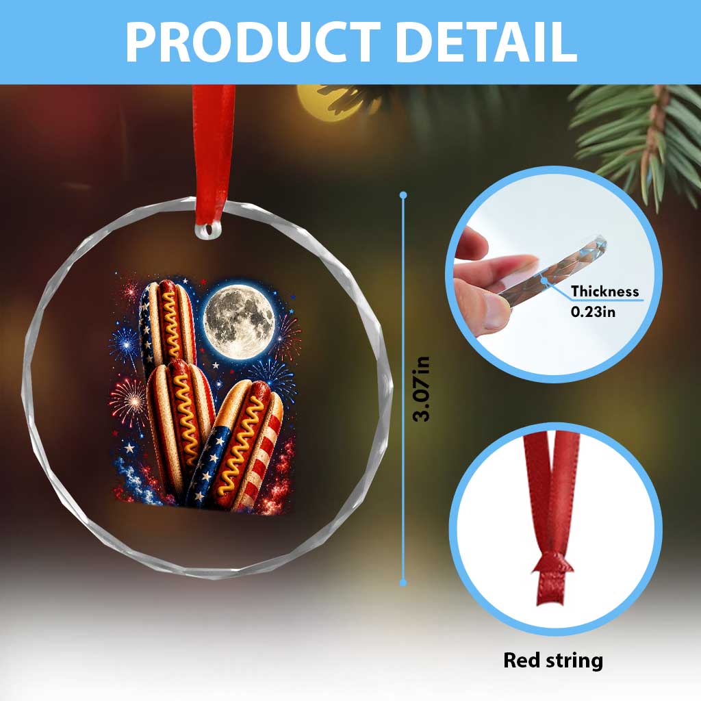 4th Of July Hotdog Fireworks Crystal Glass Ornament American Food Lovers