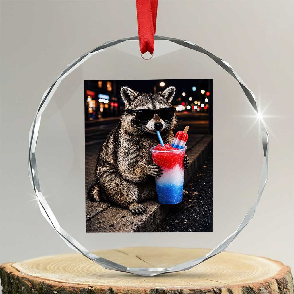 4th Of July Raccoon Drinking Slushie Crystal Glass Ornament Patriotic 250 Anniversary USA Trash Panda Funny Meme TS10 Transparent Glass 3'' Circle Print Your Wear