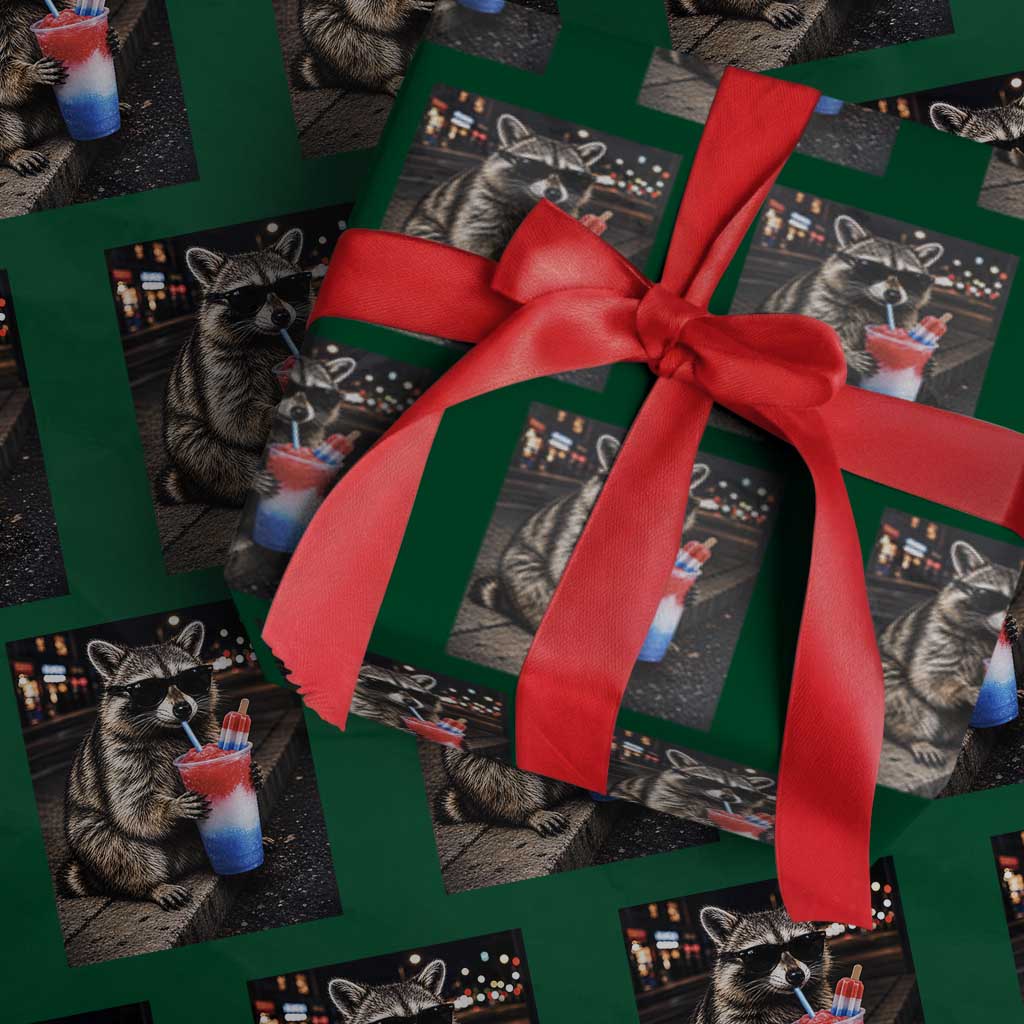 4th Of July Raccoon Drinking Slushie Wrapping Paper Roll Patriotic 250 Anniversary USA Trash Panda Funny Meme TS10 Green Print Your Wear