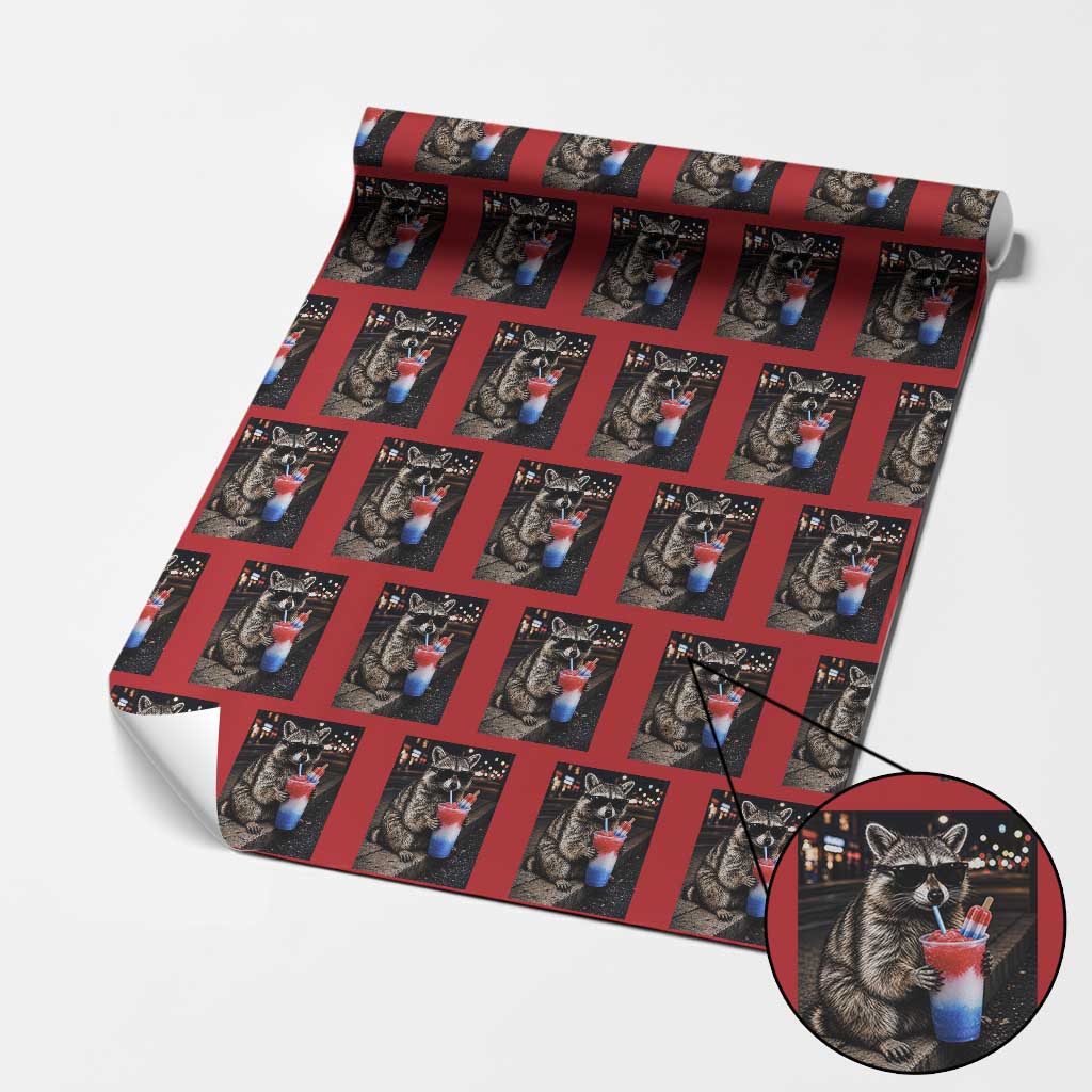 4th Of July Raccoon Drinking Slushie Wrapping Paper Roll Patriotic 250 Anniversary USA Trash Panda Funny Meme