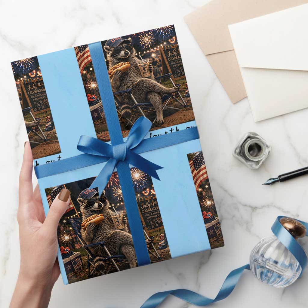 4th of July Raccoon Wrapping Paper Roll Chill The Fourth Out TS14 Light Blue Print Your Wear