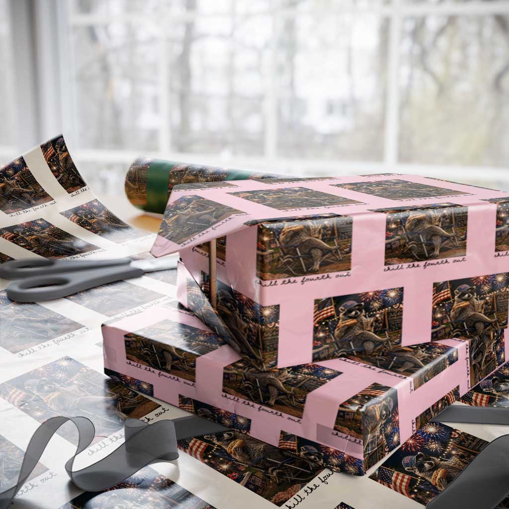 4th of July Raccoon Wrapping Paper Roll Chill The Fourth Out TS14 Light Pink Print Your Wear