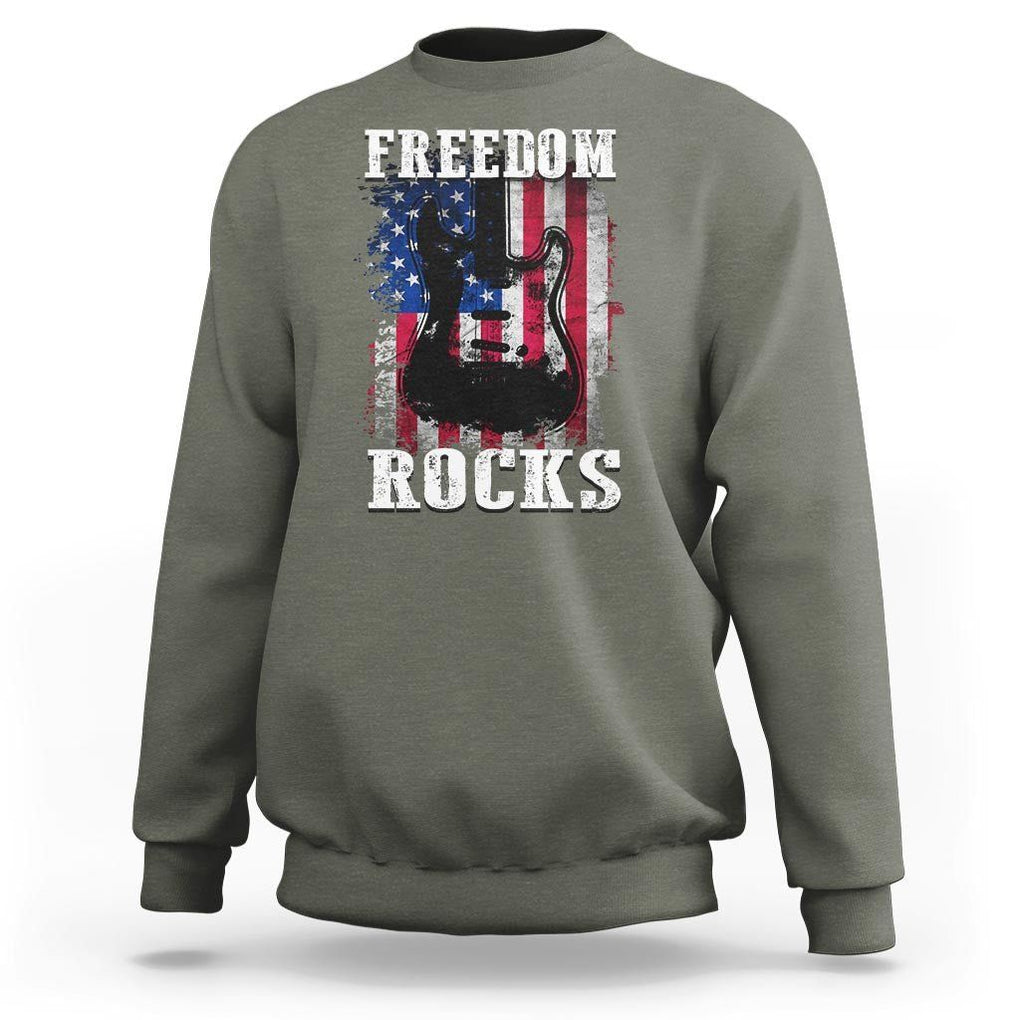 4th Of July Rock Lover Sweatshirt Freedom Rocks Patriotic Party TS09 Military Green Print Your Wear