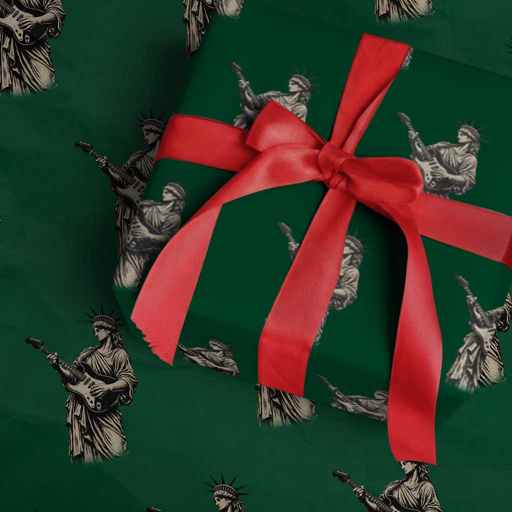 4th Of July Rock N Roll Wrapping Paper Roll Funny Statue Of Liberty Playing Guitar TS12 Green Print Your Wear