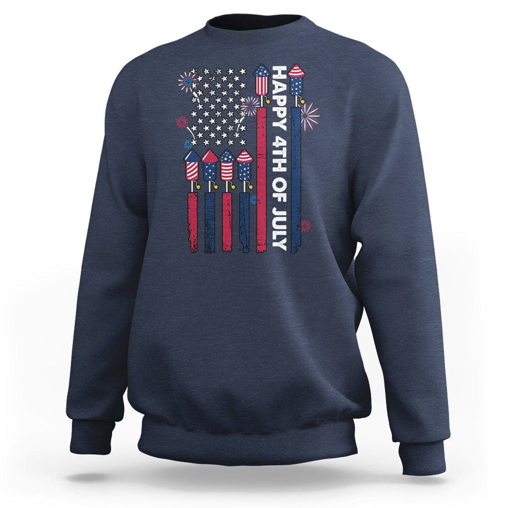 4th of July Sweatshirt American Flag Firework USA Party Independence Day TS02 Navy Print Your Wear