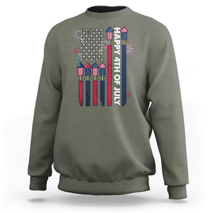 4th of July Sweatshirt American Flag Firework USA Party Independence Day TS02 Military Green Print Your Wear