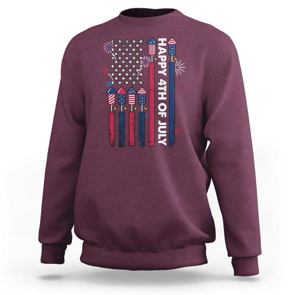4th of July Sweatshirt American Flag Firework USA Party Independence Day TS02 Maroon Print Your Wear