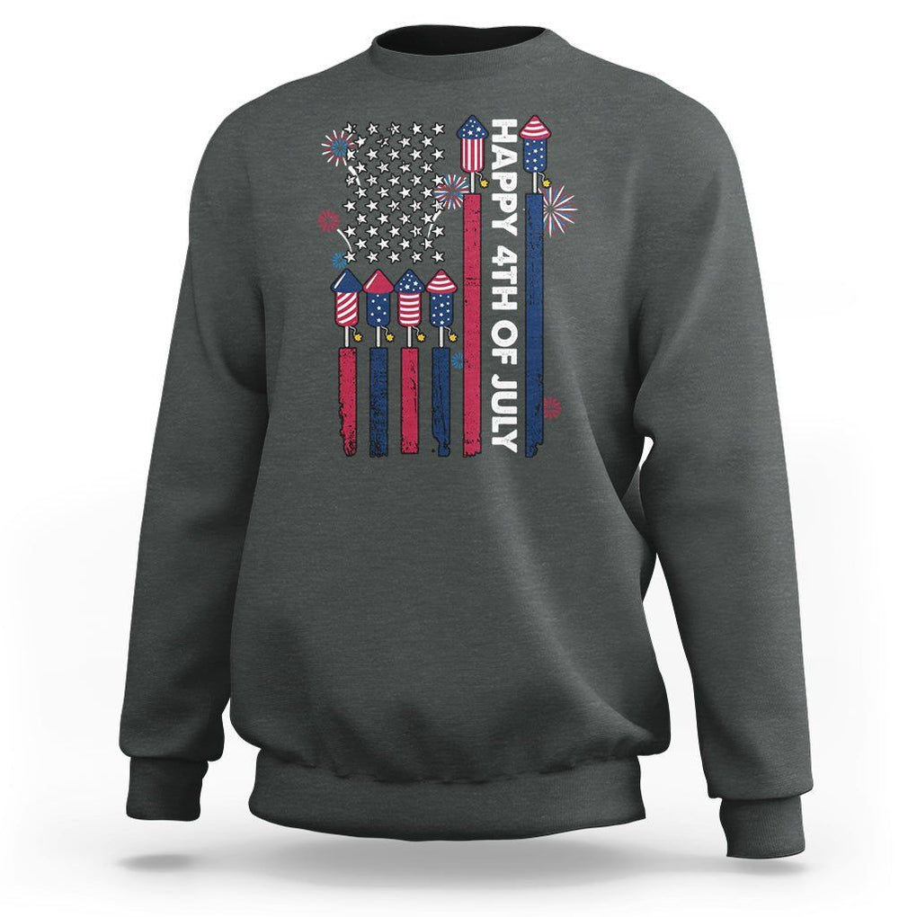 4th of July Sweatshirt American Flag Firework USA Party Independence Day TS02 Dark Heather Print Your Wear