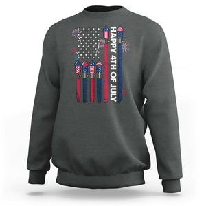 4th of July Sweatshirt American Flag Firework USA Party Independence Day TS02 Dark Heather Print Your Wear