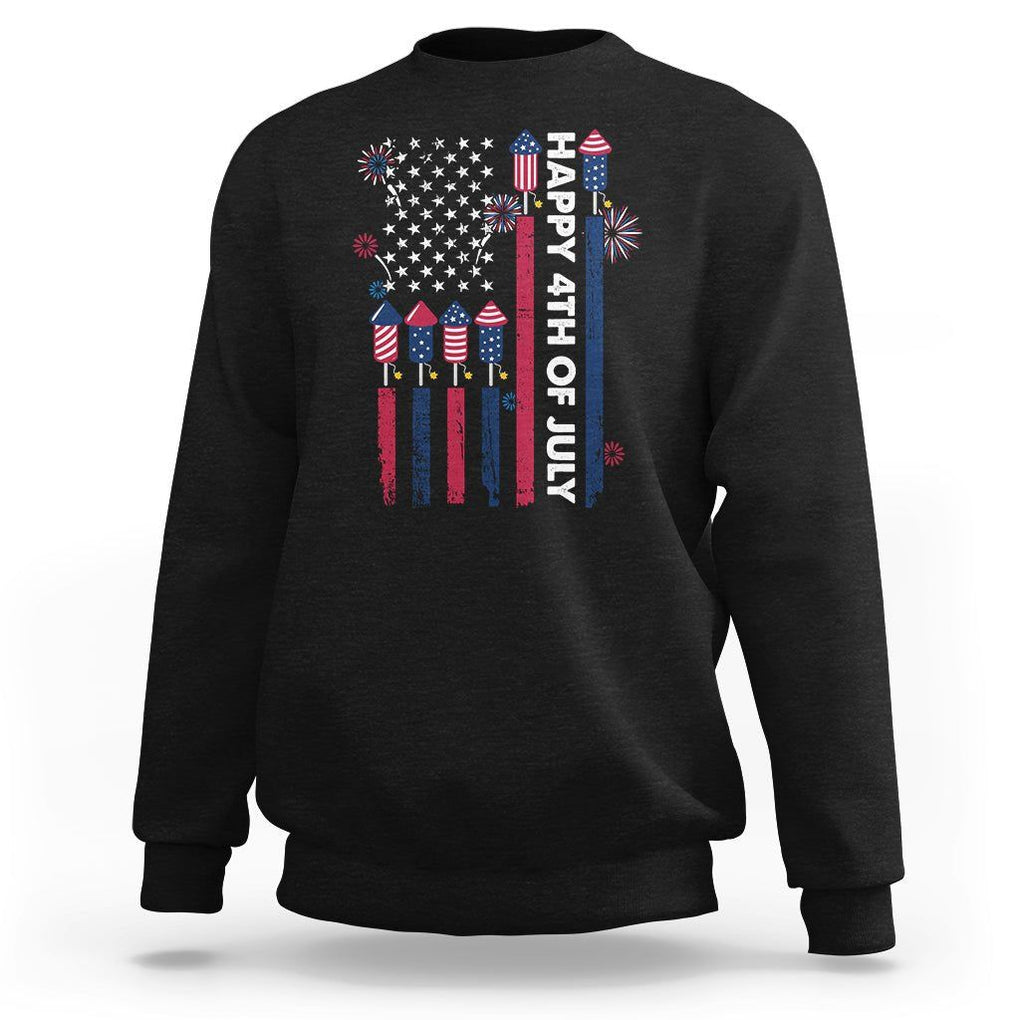 4th of July Sweatshirt American Flag Firework USA Party Independence Day TS02 Black Print Your Wear