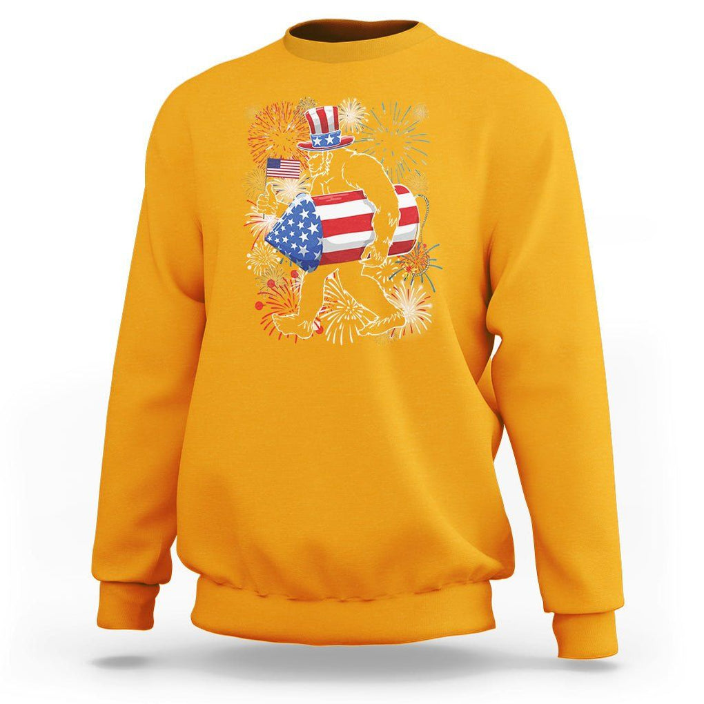 4th Of July Sweatshirt Bigfoot Fireworks Sasquatch American Flag TS09 Gold Print Your Wear