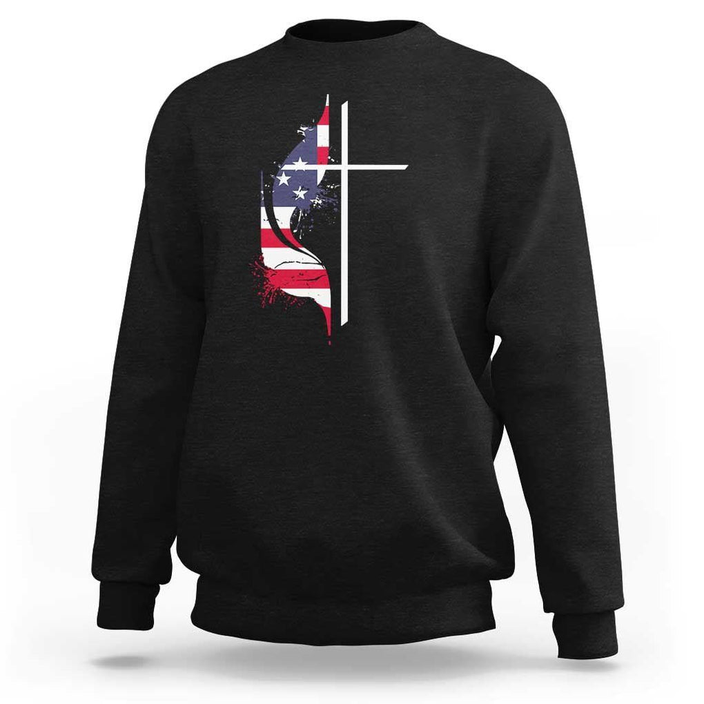 4th Of July Sweatshirt Christian Faith USA Flag Cross TS11 Black Print Your Wear