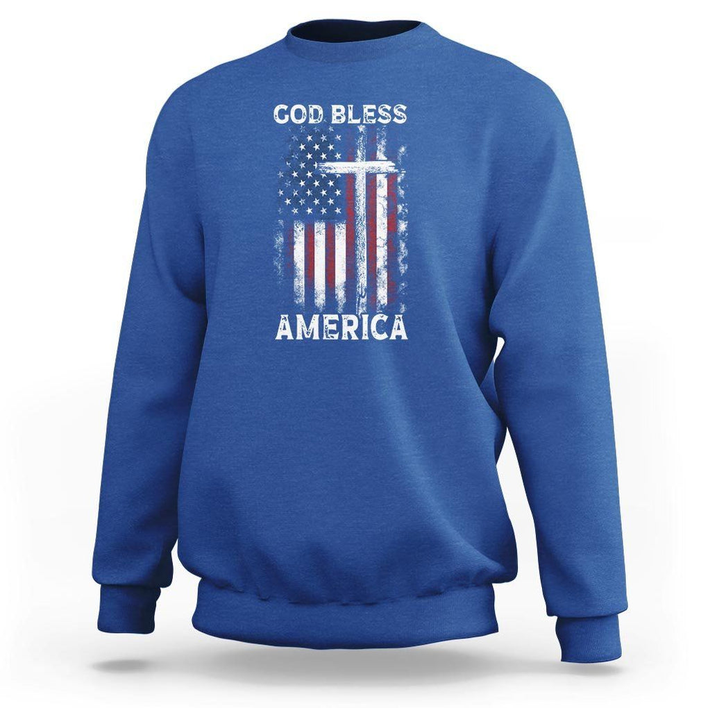 4th Of July Sweatshirt God Bless America Flag Christian TS09 Royal Blue Print Your Wear