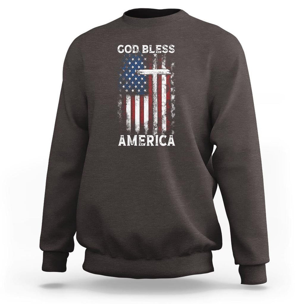4th Of July Sweatshirt God Bless America Flag Christian TS09 Dark Chocolate Print Your Wear