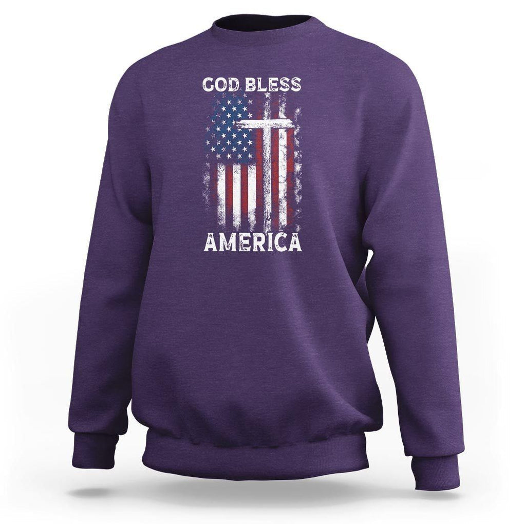 4th Of July Sweatshirt God Bless America Flag Christian TS09 Purple Print Your Wear