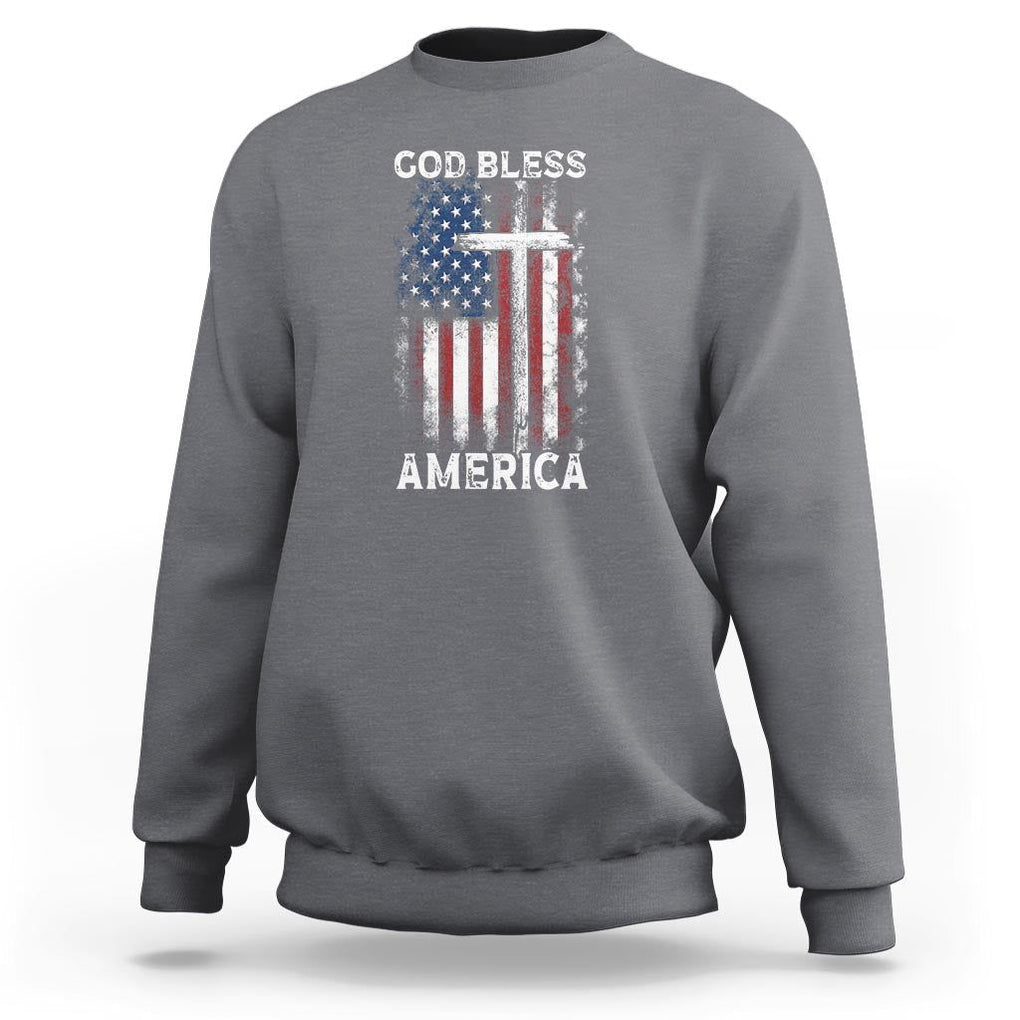 4th Of July Sweatshirt God Bless America Flag Christian TS09 Charcoal Print Your Wear