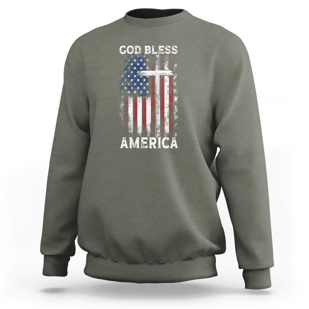 4th Of July Sweatshirt God Bless America Flag Christian TS09 Military Green Print Your Wear