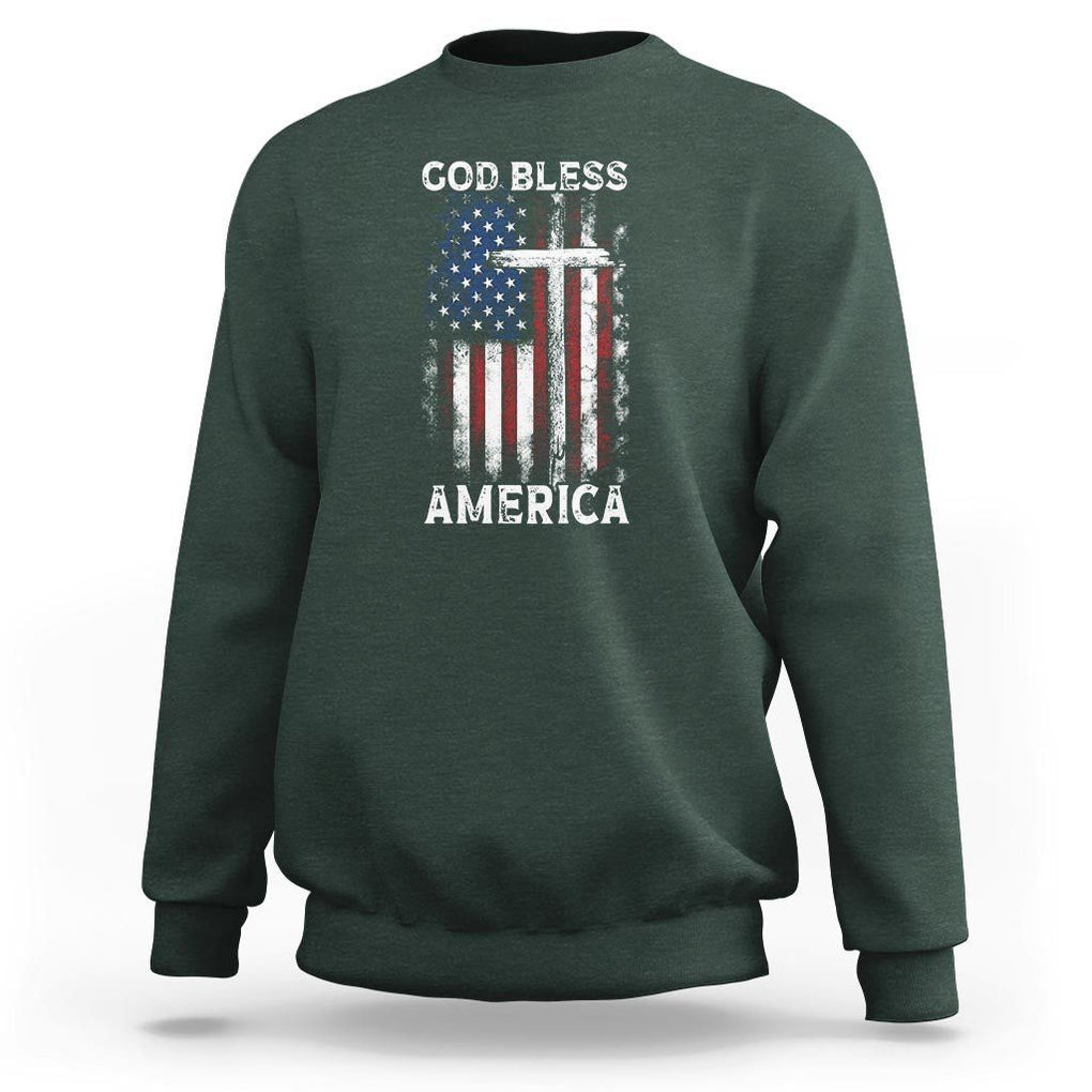 4th Of July Sweatshirt God Bless America Flag Christian TS09 Dark Forest Green Print Your Wear