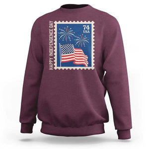 4th Of July Sweatshirt Happy Independence Day Stamp USA Flag TS11 Maroon Print Your Wear
