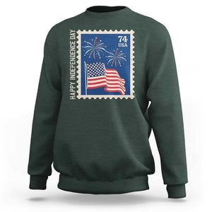 4th Of July Sweatshirt Happy Independence Day Stamp USA Flag TS11 Dark Forest Green Print Your Wear